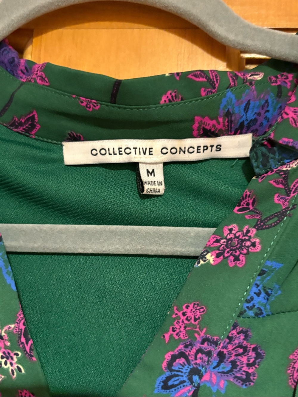 Collective Concepts Green Floral Tunic with Pink & Blue Blooms - Picture 2 of 5